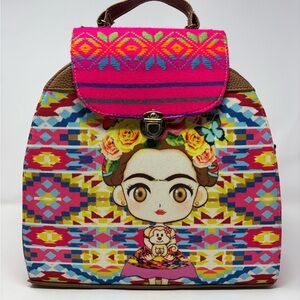 Colorful Frida Kahlo Inspired Mexican Backpack Removable Strap